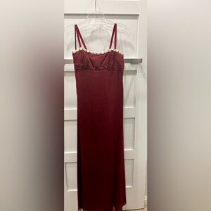 Vintage Aspeed Spaghetti Strap Wine Empire Waist Dress with Rose Appliqué